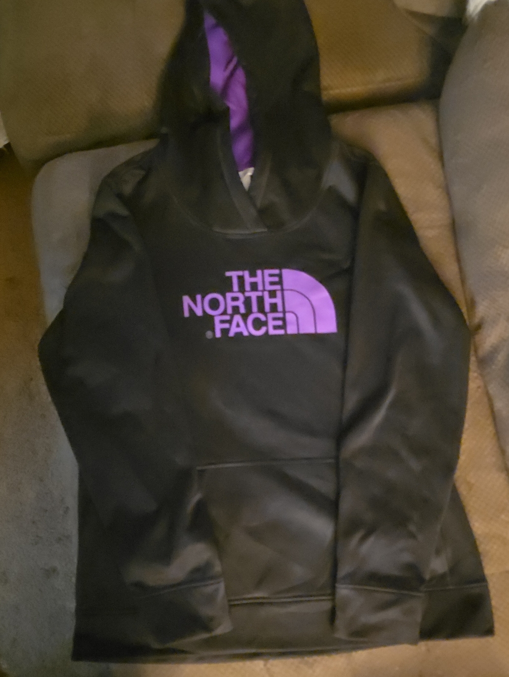 The North Face Women's Black Pullover Hoodie with Purple Logo